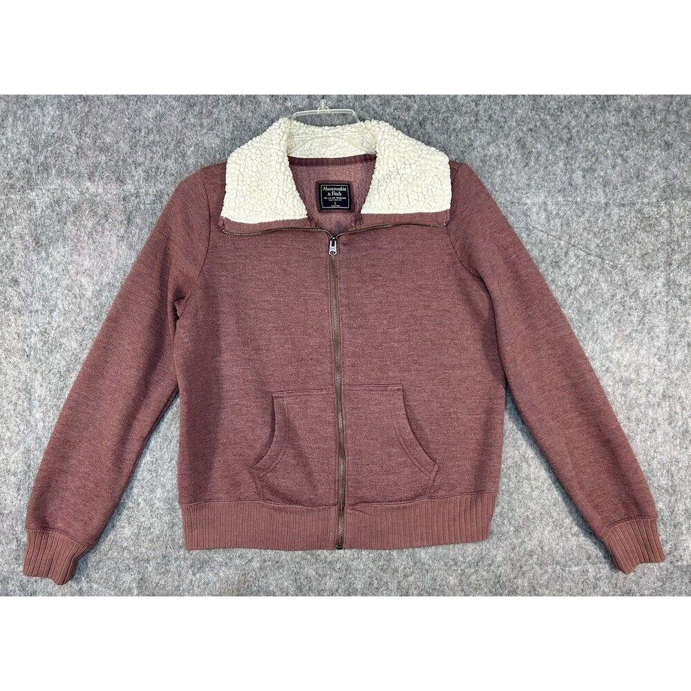Abercrombie & Fitch Softshell Jacket Women's Large Pink Full Zip Sherpa Collar